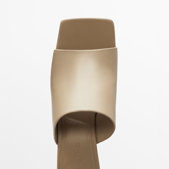 NWT. Massimo Dutti Tan Leather High-Heel Sandals with Wide Vamp. Size 9. - Picture 2 of 6